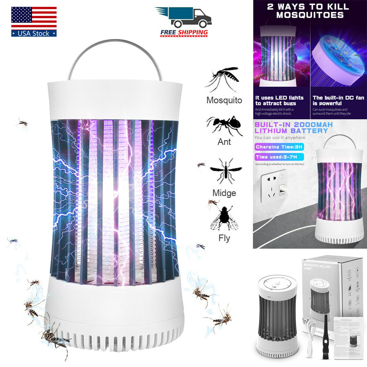 Electric Bug Zapper Mosquito Insect Killer Lamp Portable LED Light